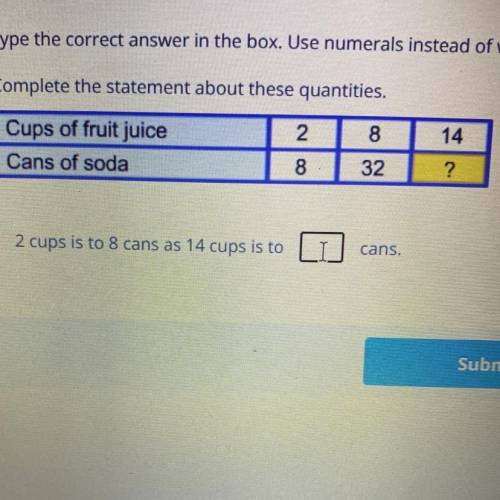 2 cups is to 8 cans as 14 cups is to ___ cans?