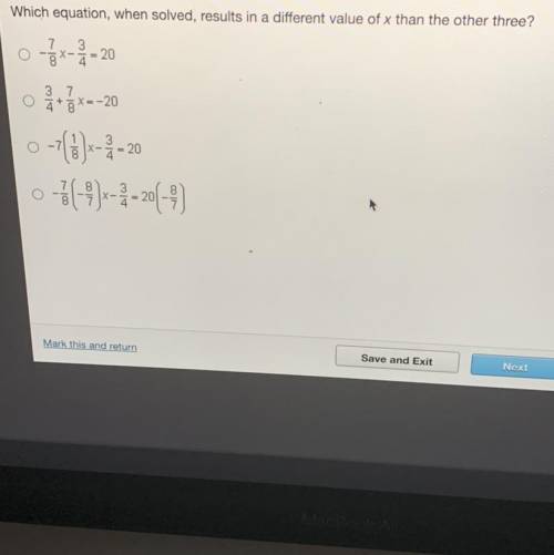 Which equation when solved results in different values of x than the other 3