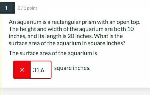 An aquarium is a rectangular prism with an open top. The height and width of the aquarium are both