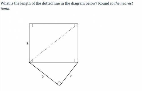 What is the length of the dotted line in the diagram below? Round to the nearest tenth.