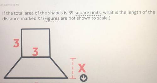 If the total area of the shapes is 39 square units, what is the length of the distance marked X? (F