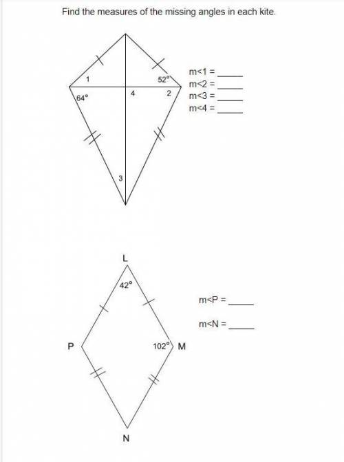 Find the measures of the missing angles in each kite

Will give brainliest for full answer
(postin