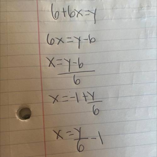What is the answer to 6+6x=y
