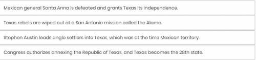 Drag and drop the events from Texas history into the correct order, from first to last.