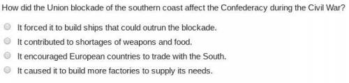 Eee please helppp

How did the Union blockade of the southern coast affect the Confederacy during