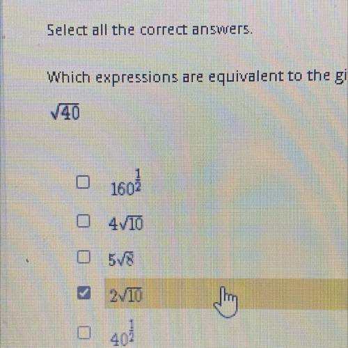Which expressions are equivalent to the given sort 40￼ (there is more than one and the one selected