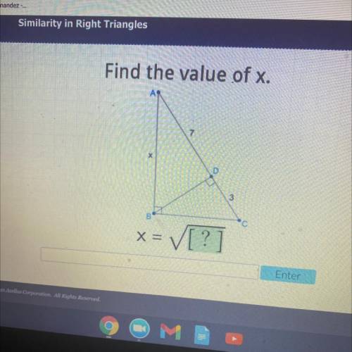 Similarity in right triangles. Find the value of X. ￼