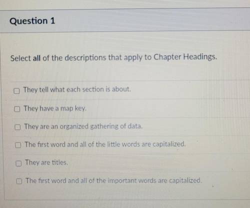 Select all of the descriptions that apply to chapter headings.​