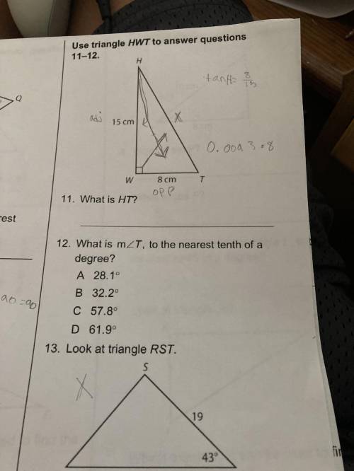 Use triangle HWT to answer questions 11-12 11. What is HT? 12 What is m