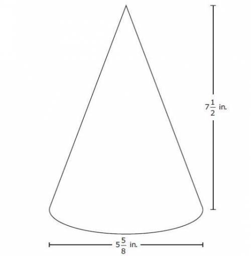 A cone and its dimensions are shown in the diagram. Which measurement is closest to the volume of t