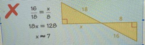 What is the mistake ??
Topic: Finding missing side length 
Geometry 
Help me plzzz