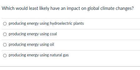 Which would least likely have an impact on global climate changes?
Group of answer choices