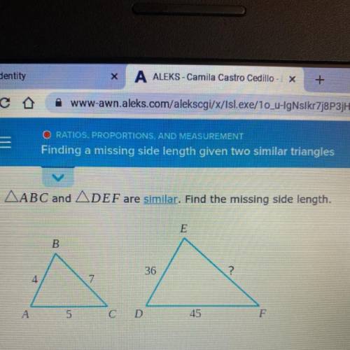 QUESTION
Learning Page
AABC and APQR are similar. Find the missing side length.