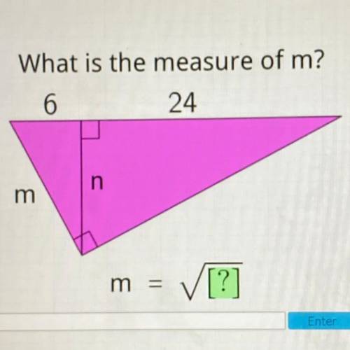 PLS HELP
What is the measure of m?
6
24
n
m
m
=
✓=