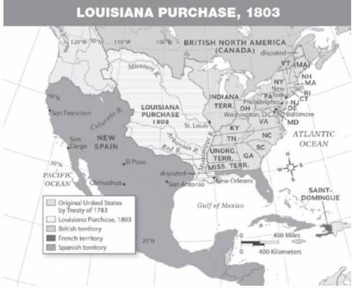 Based on the map below, what geographic effect did the Louisiana Purchase have on the United States