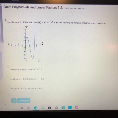 Use the graph of the function f(x)=x^3-7x^2+10x to identify its relative maximum and minimum