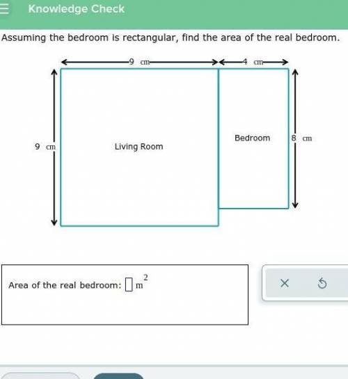 A scale drawing for an apartment is shown below. In the drawing, 2cm represents 3m. Assuming the be