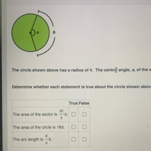 The circle shown above has a radius of 4. The central angle, a, of the sector is 2/3n radians, and