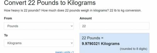 How many kilograms
are in 22
pounds?