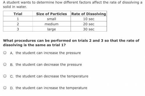 What procedures can be performed on trials 2 and 3 so that the rate of dissolving is the same as tr