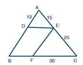 Theorem: A line parallel to one side of a triangle divides the other two proportionately.

Which s