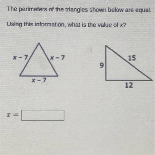 The perimeters of the triangles shown below are equal

Using this information, what is the value o
