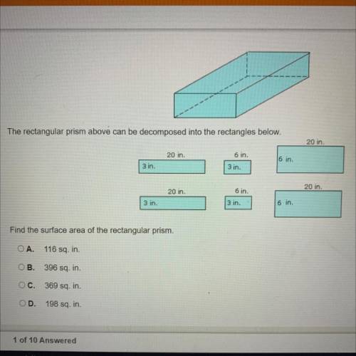 .

The rectangular prism above can be decomposed into the rectangles below.
Find the surface area
