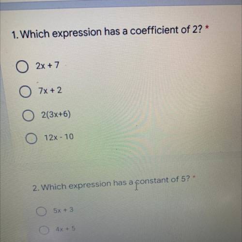 Which expression has a coefficient of 2