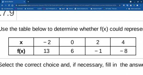 Use the table below to determine whether​ f(x) could represent a linear function. If it​ could, wri