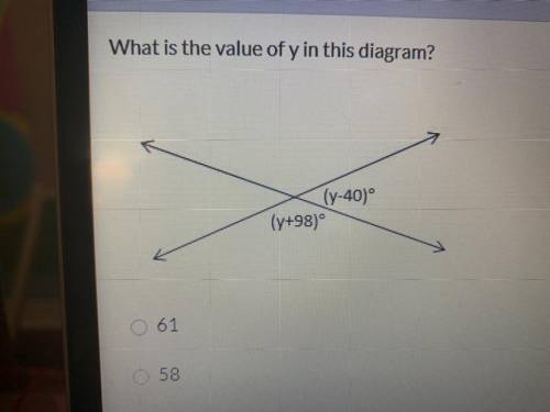 What is the value of y in this diagram?
A. 61
B. 58
C. 21
D. 138