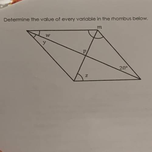 Determine the value of every variable in the rhombus below.