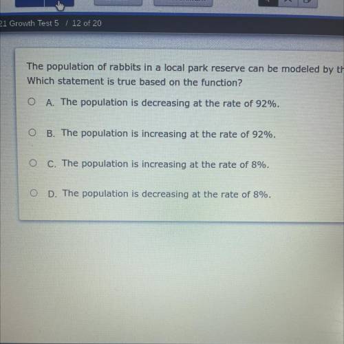 Help pls ASAP

The population of rabbits in a local park reserve can be modeled by the function r(
