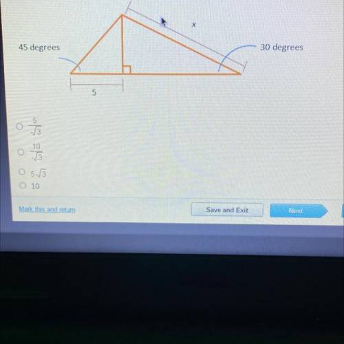 What is the length of x in the diagram below?
pls help it is a test due in 2 hours