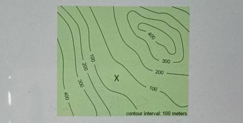 The image below shows a topographic map.

Which land feature is marked on the map by the X? A. val