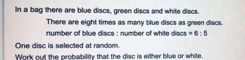 in a bag there are blue discs and white discs. there are eight times as many blue discs as green di