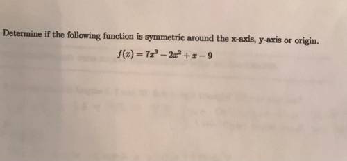 Determine if the following function is symmetric around the x-axis, y-axis or origin.

f() = 73° -