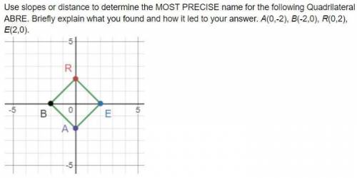 HELPPP!! Use slopes or distance to determine the MOST PRECISE name for the following Quadrilateral