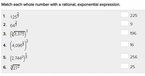 Match each whole number with a rational, exponential expression. (Picture attached)