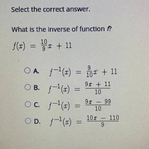 Select the correct answer. 
What is the inverse of function f?