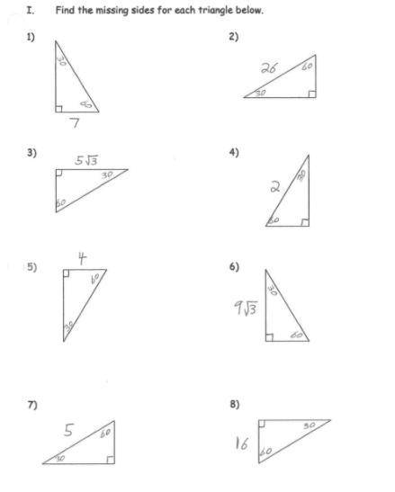 Help plz i need these done, solve for the missing sides of triangles