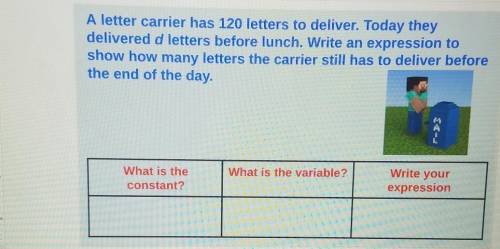 A letter carrier has 120 letters to deliver. Today they delivered d letters before lunch. Write an