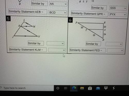 for questions 3 & 4. Determine whether the triangles are similar. If similar, state how (SA, SS
