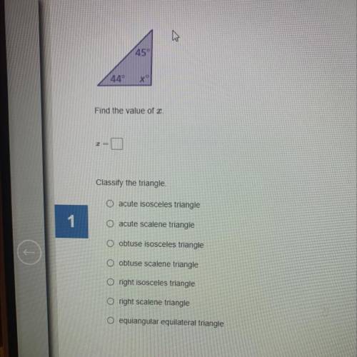 Find the value of x
classify the triangle