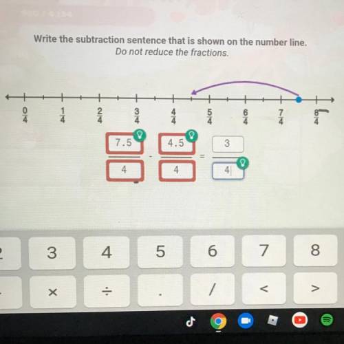 Write the subtraction sentence that is shown on the number line. Do not reduce the fractions.