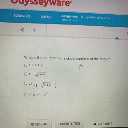 What is the equation for a circle centered at the origin