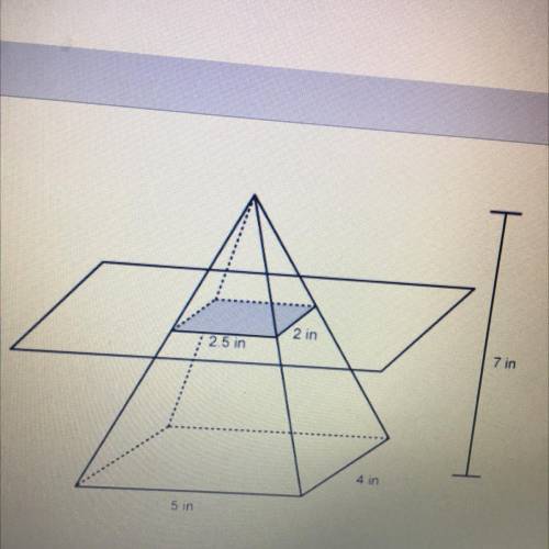 A slice is made parallel to the base of a right rectangular

pyramid, as shown.
What is the area o