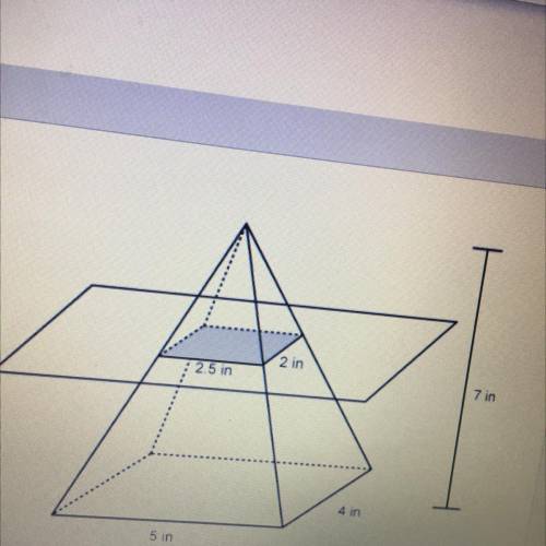 A slice is made parallel to the base of a right rectangular

pyramid, as shown.
What is the area o