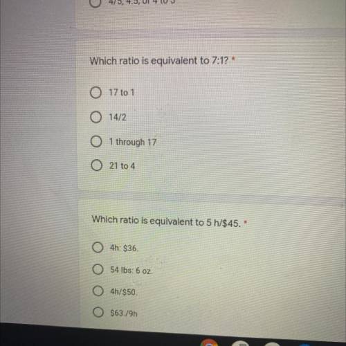 What are the equivalent ratios to those questions?