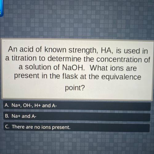 An acid of known strength, HA, is used in

a titration to determine the concentration of
a solutio