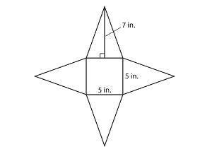 What is the total surface area of the rectangular pyramid whose net is shown?

square inches
help